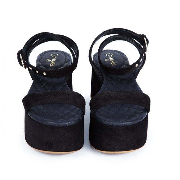Chanel Black Suede Platform Wedges - Picture 2 of 9